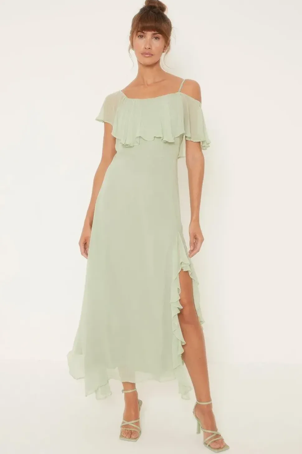 Asymmetric Strap Ruffle Midi Dress