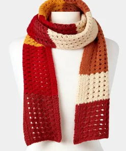 Autumnal Colour Block Crochet-Knit Scarf