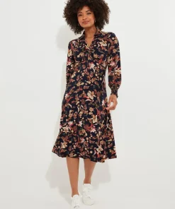 Autumnal Floral Frilly Midi Dress