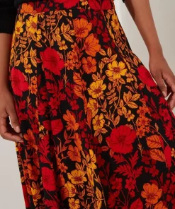 Autumnal Floral Midi Skirt