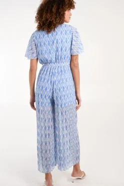Aztec Diamond Printed Pleated Jumpsuit
