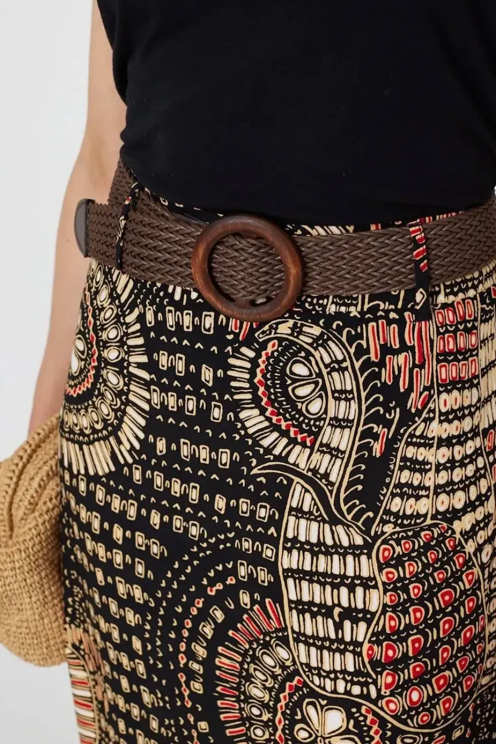 Aztec Print A-Line Belt Maxi Skirt
