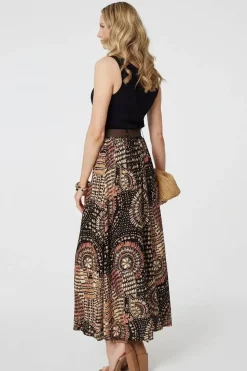 Aztec Print A-Line Belt Maxi Skirt