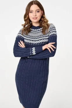 Aztec Print High Neck Midi Jumper Dress