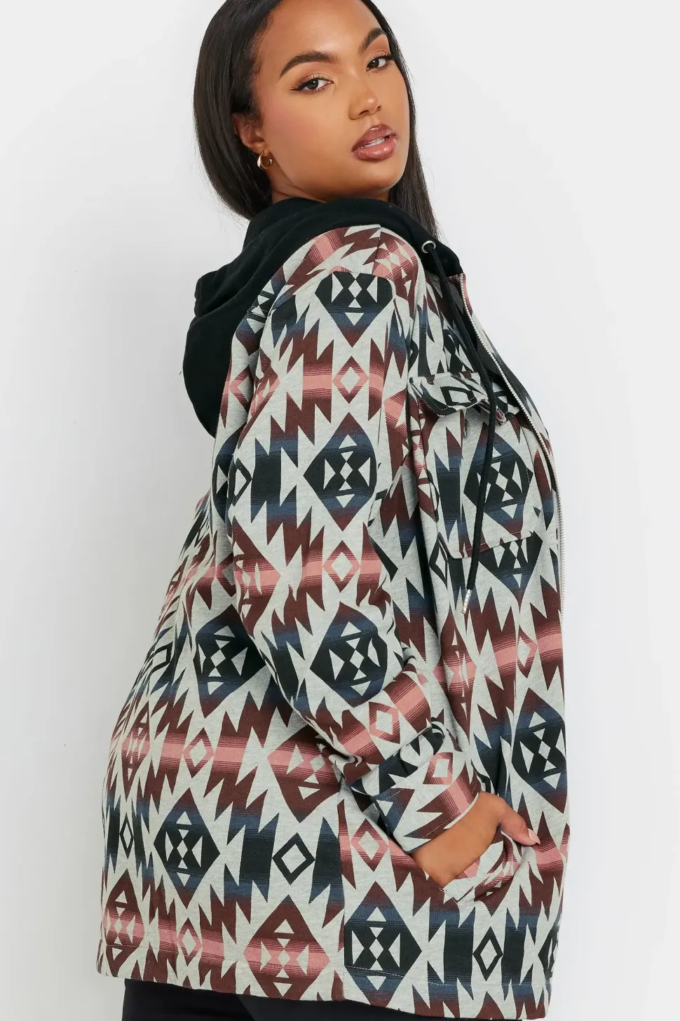 Aztec Print Hooded Shacket