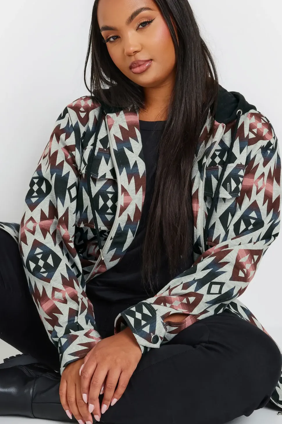 Aztec Print Hooded Shacket