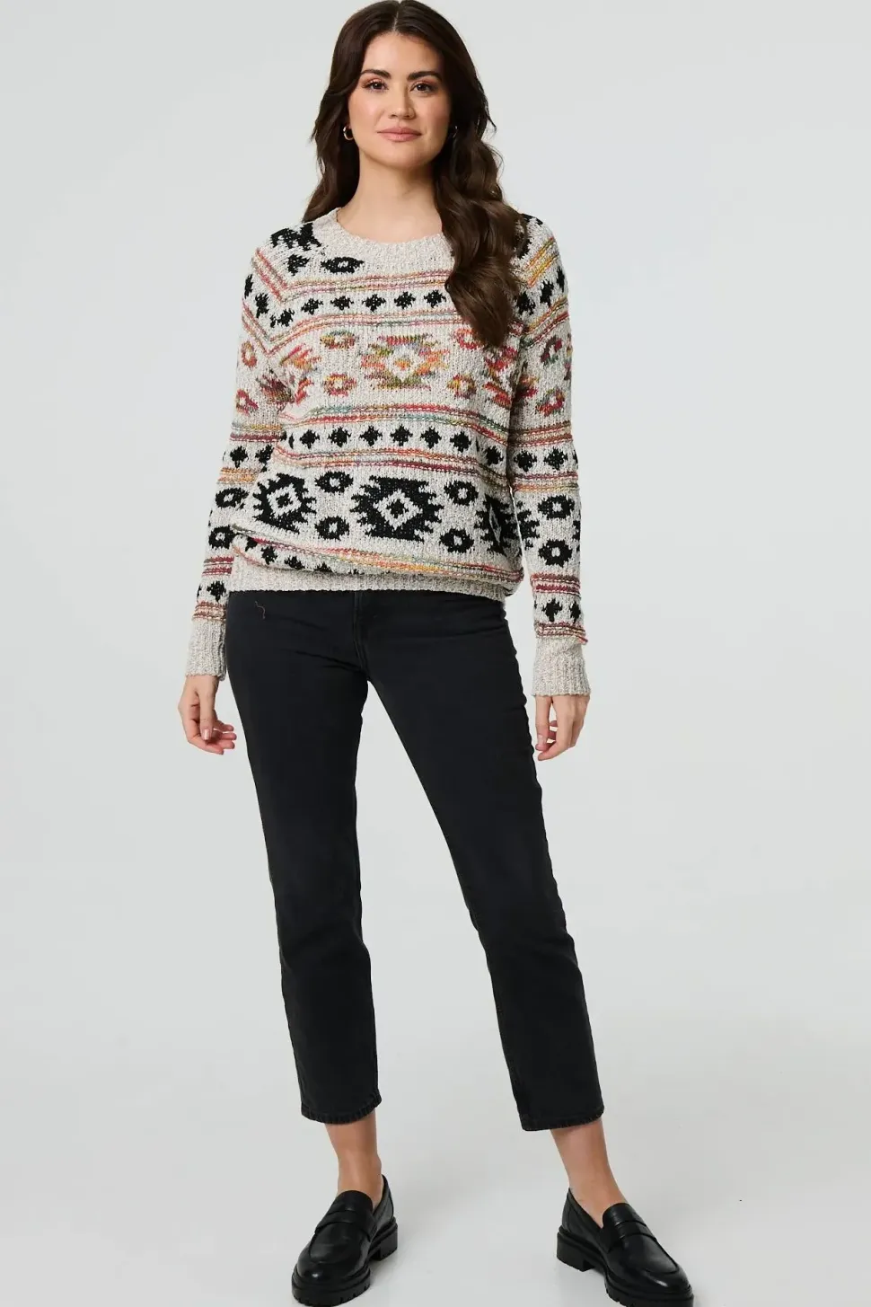 Aztec Print Long Sleeve Knit Jumper