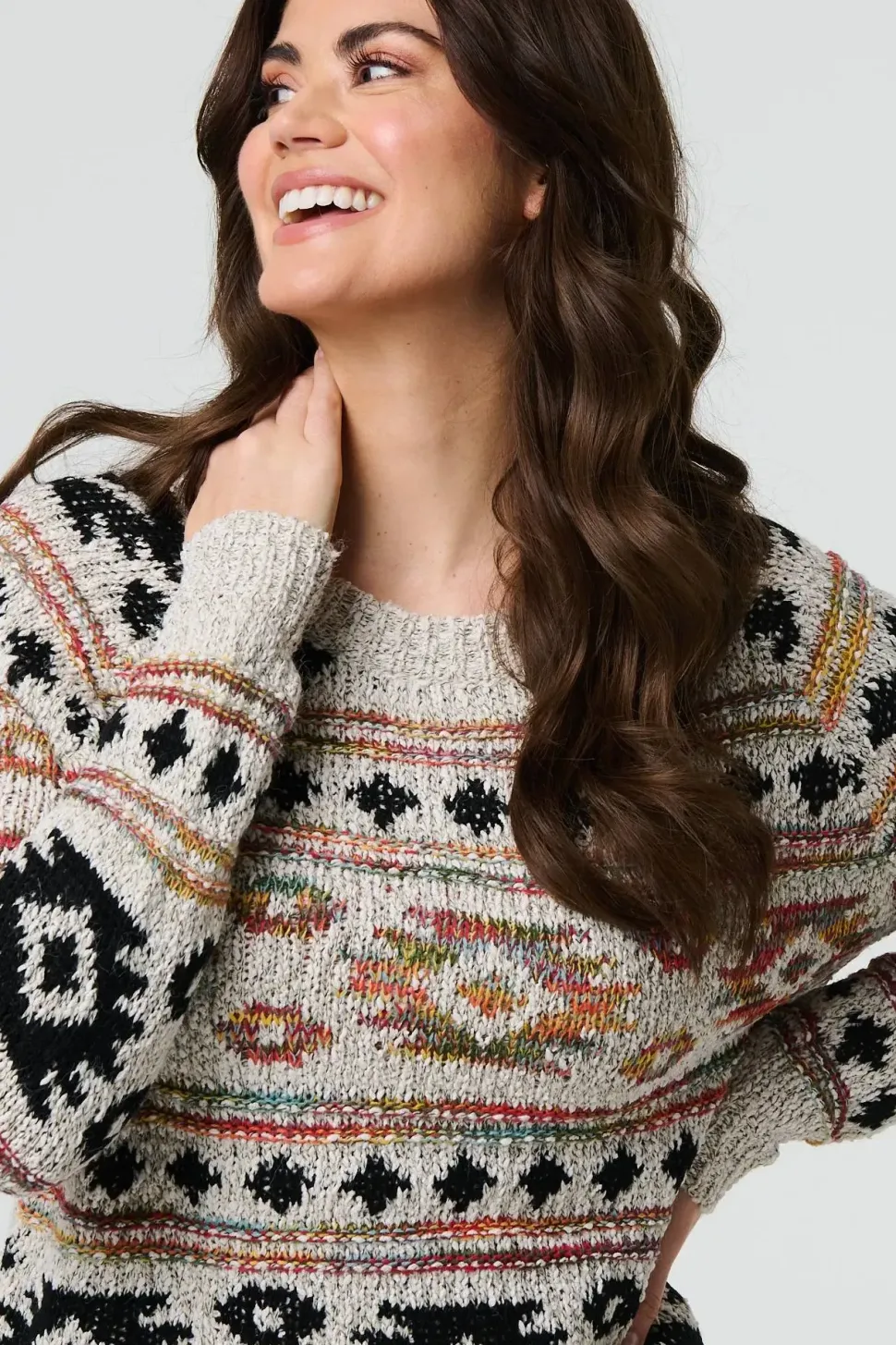 Aztec Print Long Sleeve Knit Jumper