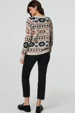 Aztec Print Long Sleeve Knit Jumper