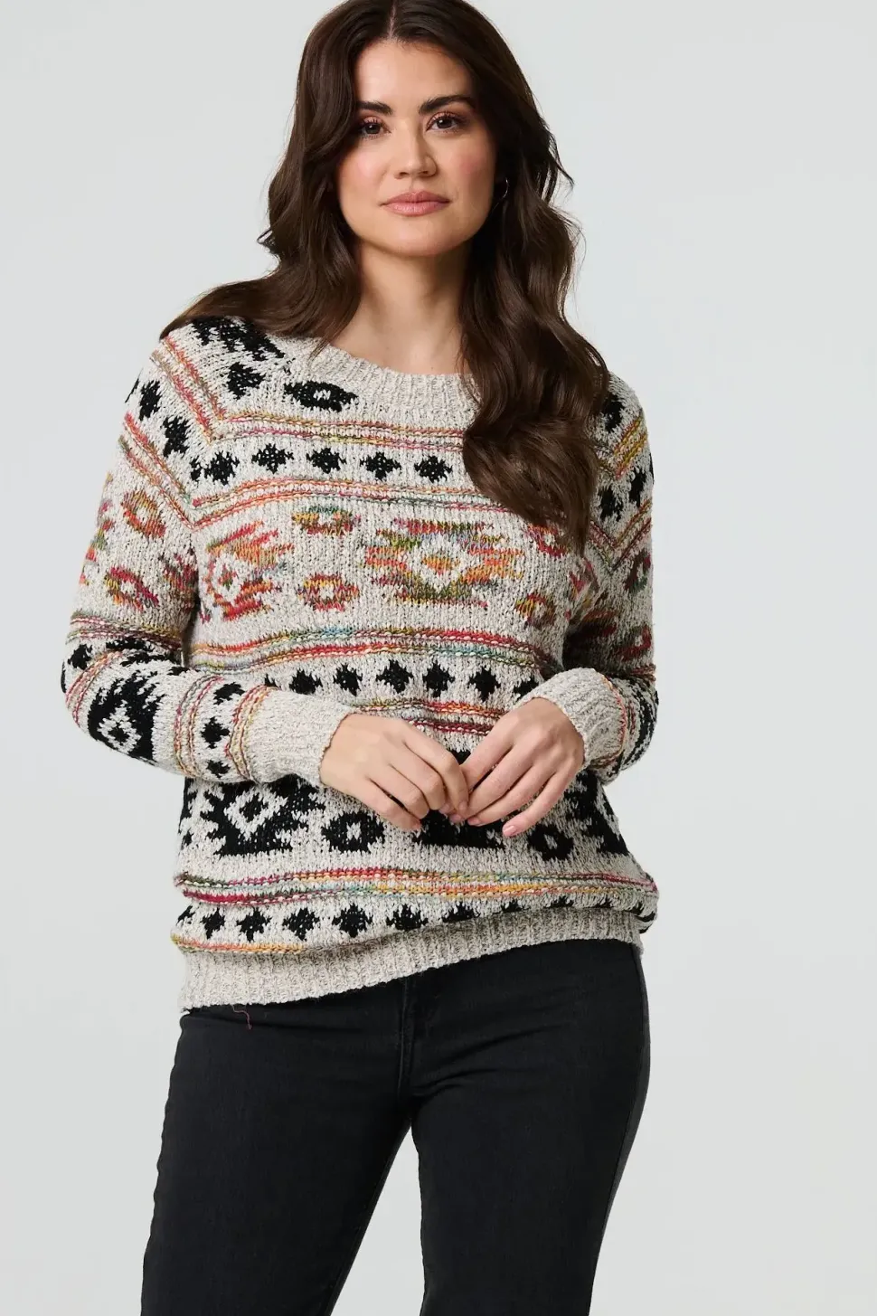 Aztec Print Long Sleeve Knit Jumper
