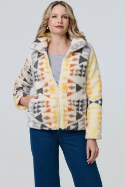 Aztec Print Relaxed Teddy Fur Jacket