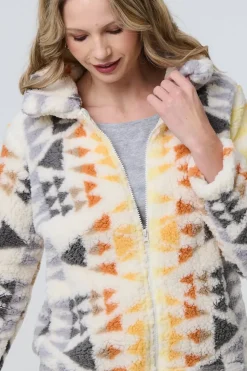 Aztec Print Relaxed Teddy Fur Jacket