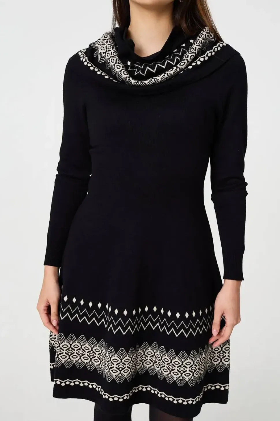 Aztec Print Removable Rollneck Knit Dress