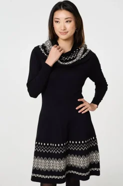 Aztec Print Removable Rollneck Knit Dress