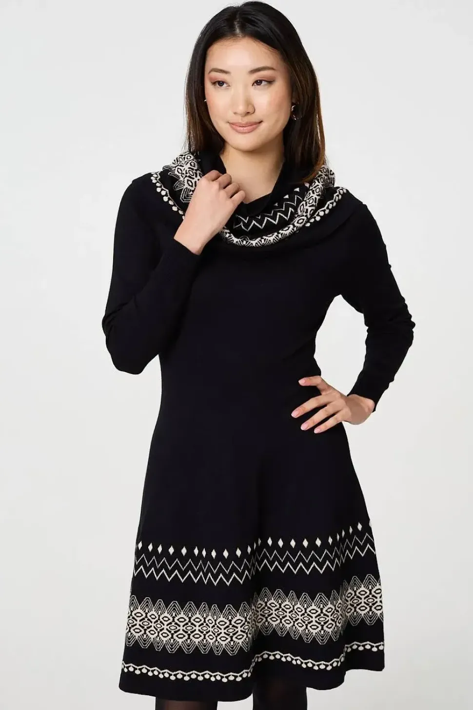 Aztec Print Removable Rollneck Knit Dress