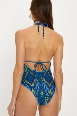 Aztec Shiny Keyhole Strappy Swimsuit