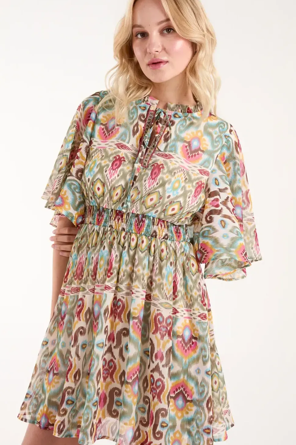 Aztec Tiered Printed Shirt Dress