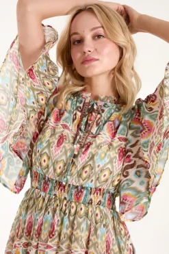 Aztec Tiered Printed Shirt Dress