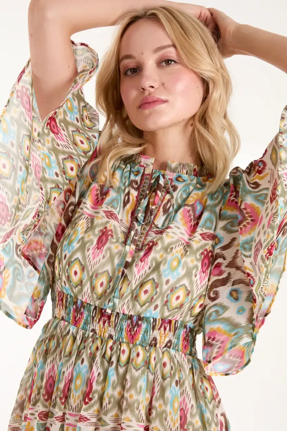Aztec Tiered Printed Shirt Dress