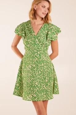 Aztec Wrap Ruffle Frill Sleeve Mini Dress