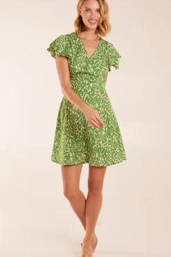 Aztec Wrap Ruffle Frill Sleeve Mini Dress