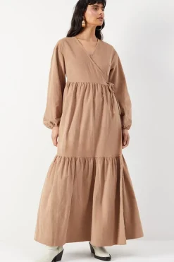 Baby Cord Wrap Midi Smock Dress