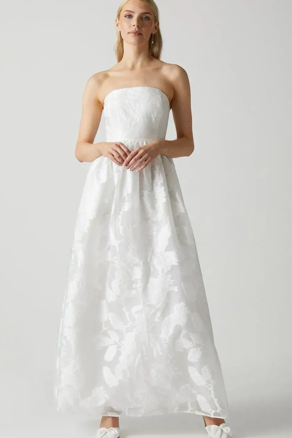 Bandeau A-line Organza Jacquard Maxi Dress
