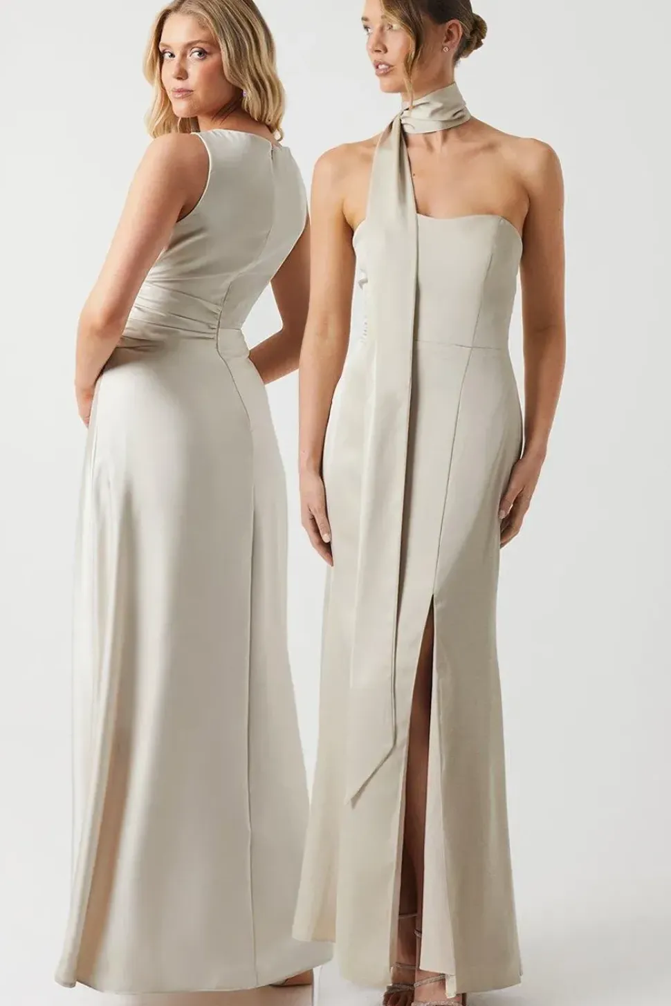 Bandeau Satin Bridesmaid Maxi Dress With Removable Sash