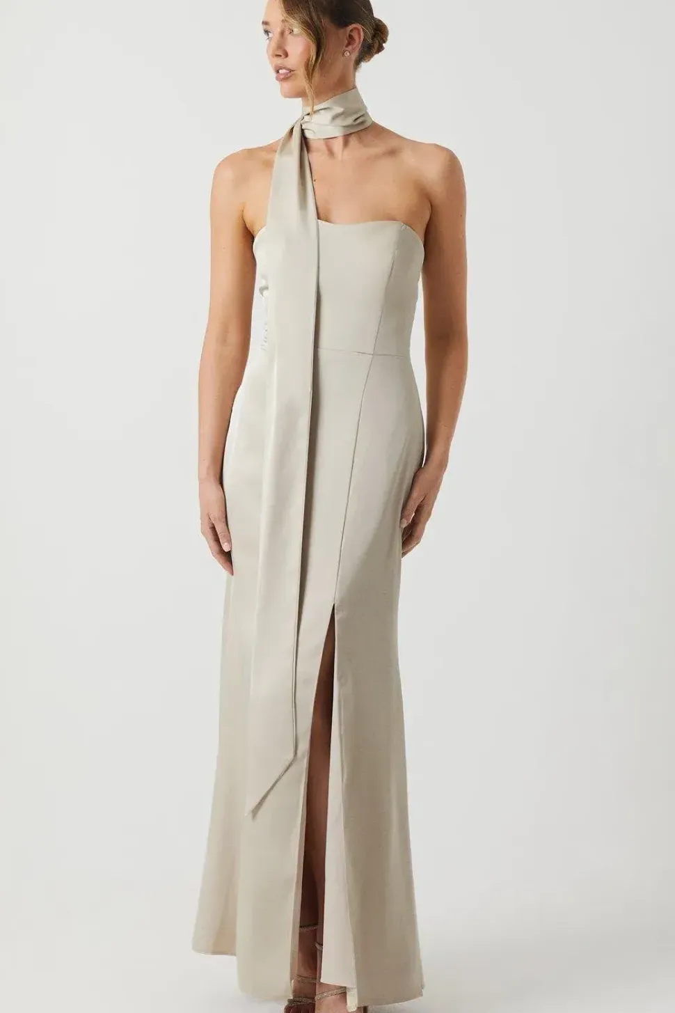 Bandeau Satin Bridesmaid Maxi Dress With Removable Sash