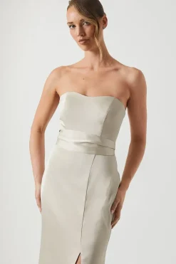Bandeau Satin Bridesmaid Maxi Dress With Removable Sash