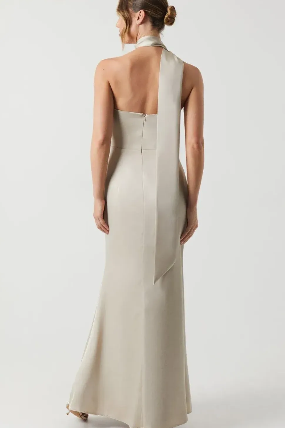 Bandeau Satin Bridesmaid Maxi Dress With Removable Sash