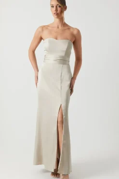 Bandeau Satin Bridesmaid Maxi Dress With Removable Sash