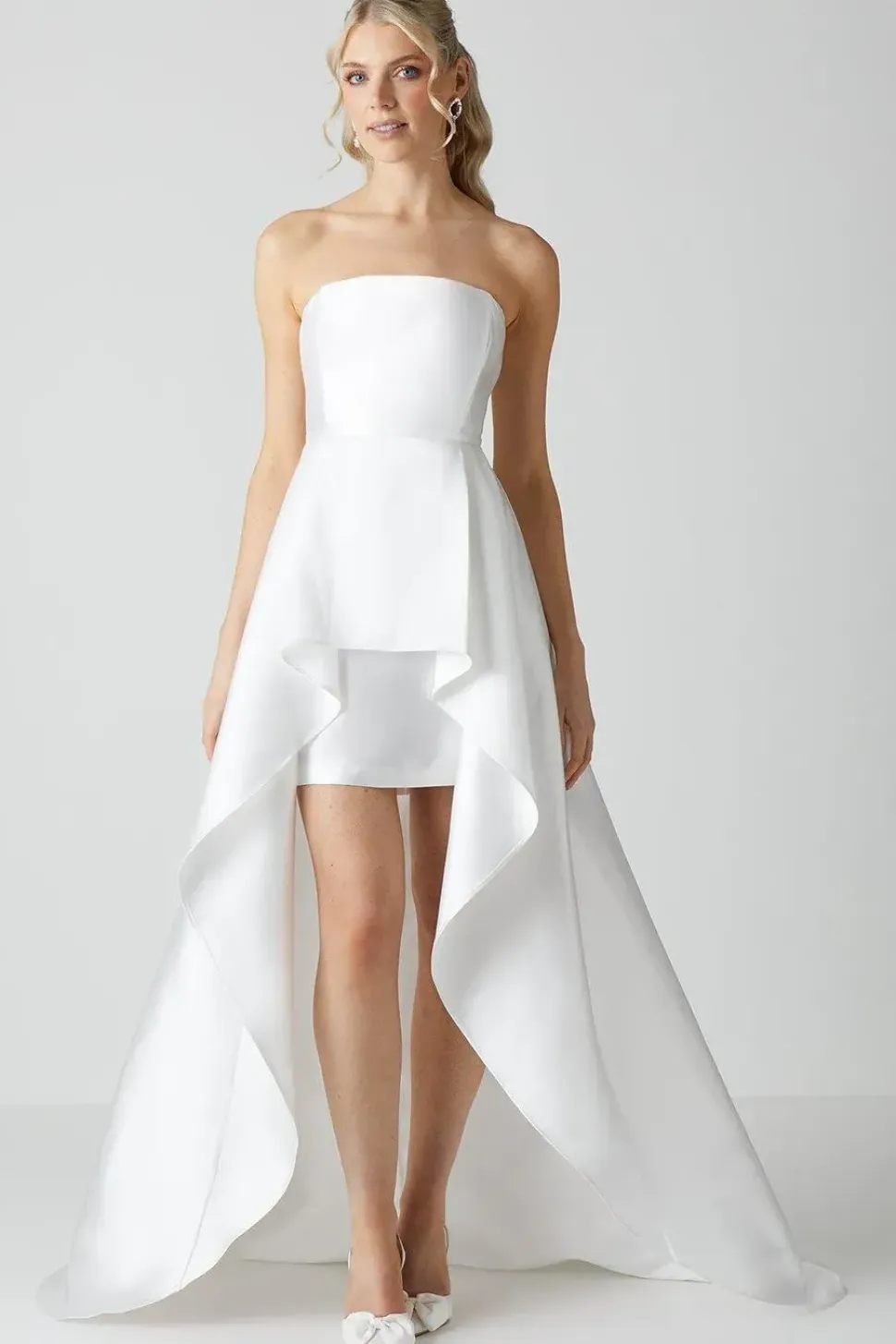 Bandeau Twill Mini With Full Overskirt Wedding Dress