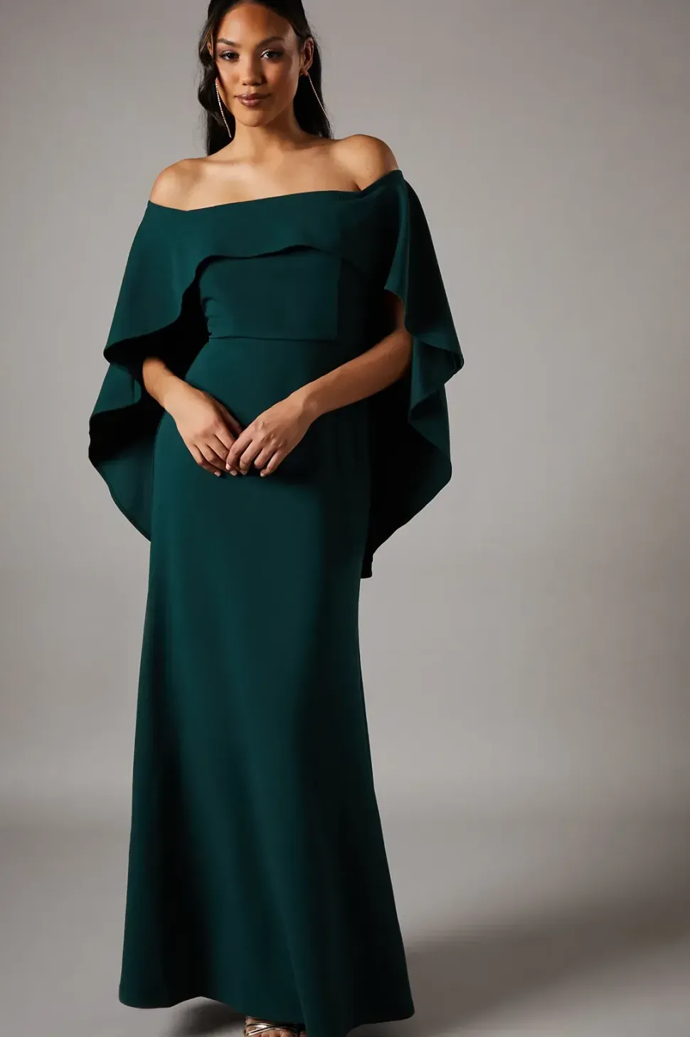 Bardot Cape Detail Stretch Crepe Maxi Dress