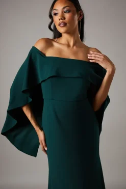 Bardot Cape Detail Stretch Crepe Maxi Dress