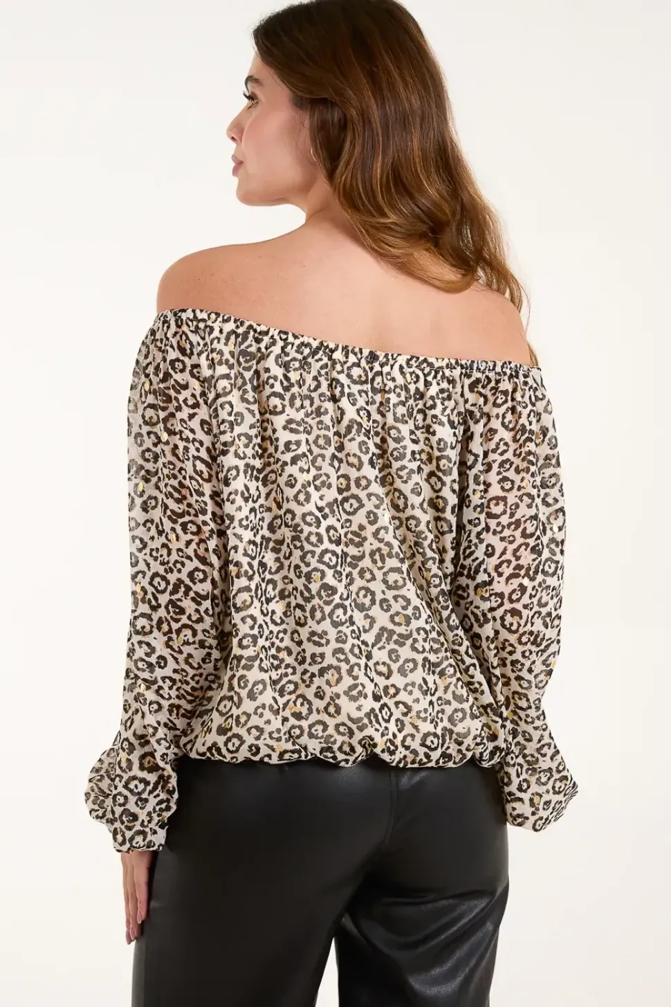 Bardot Elastic Neckline Leopard Tassel Top
