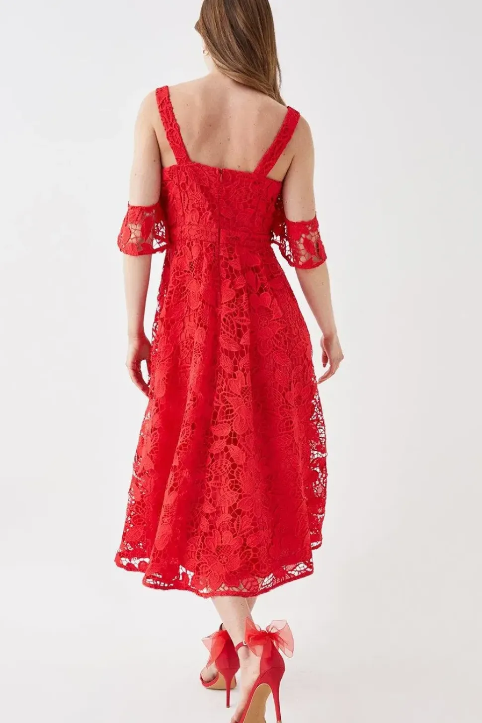 Bardot Frill Top Lace Midi Dress