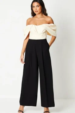 Bardot Jumpsuit With Pleated Bodice