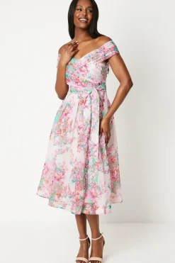 Bardot Midi Dress In Printed Organza