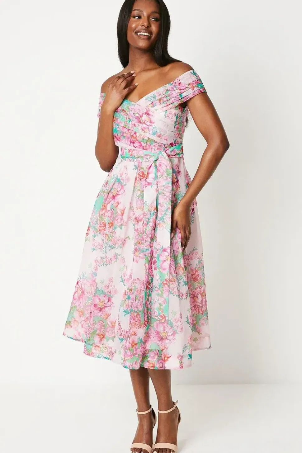 Bardot Midi Dress In Printed Organza