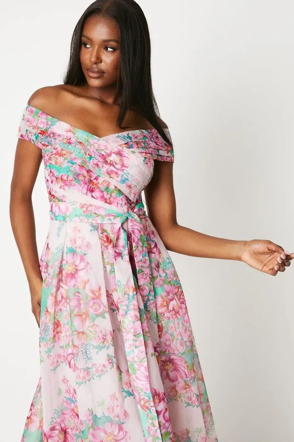 Bardot Midi Dress In Printed Organza