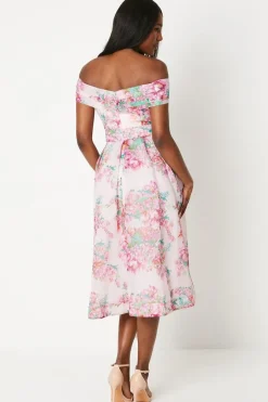 Bardot Midi Dress In Printed Organza