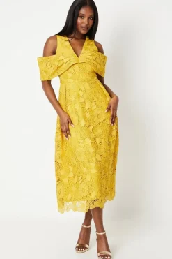 Bardot Panel Lace Midi Dress