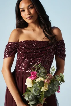Bardot Sequin Tulle Bridesmaid Maxi Dress