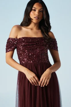 Bardot Sequin Tulle Bridesmaid Maxi Dress