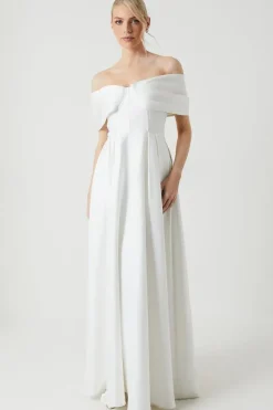 Bardot Structured Satin Full Skirted Wedding Dress