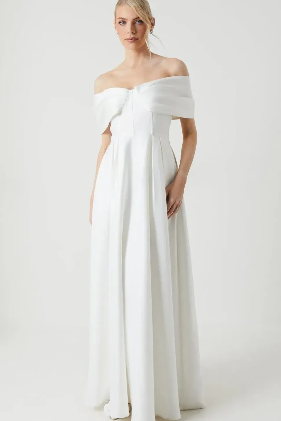 Bardot Structured Satin Full Skirted Wedding Dress