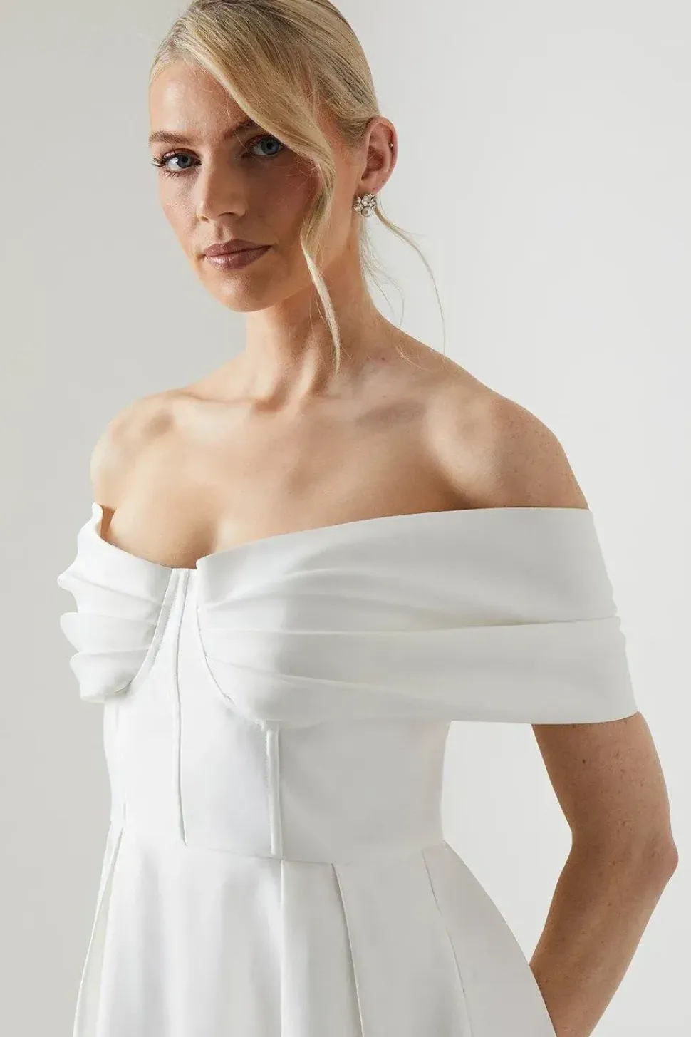 Bardot Structured Satin Full Skirted Wedding Dress