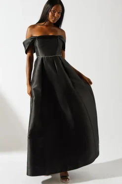 Bardot Twill Full Skirted With Diamante Trim Maxi Dress