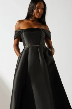 Bardot Twill Full Skirted With Diamante Trim Maxi Dress